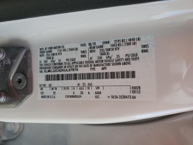 5LMCJ2C92KUL07870 - 2019 LINCOLN MKC SELECT Biały zdjęcie 13