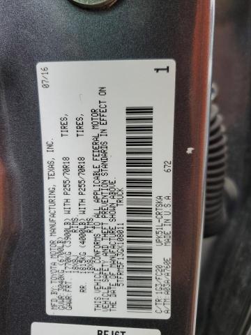 5TFRM5F13GX108011 - 2016 TOYOTA TUNDRA DOUBLE CAB SR/SR5 GRAY photo 12