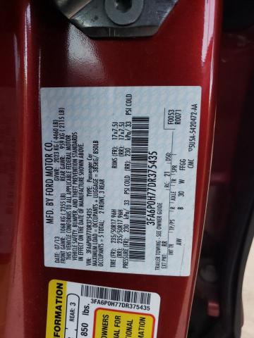 3FA6P0H77DR375435 - 2013 FORD FUSION SE RED photo 12