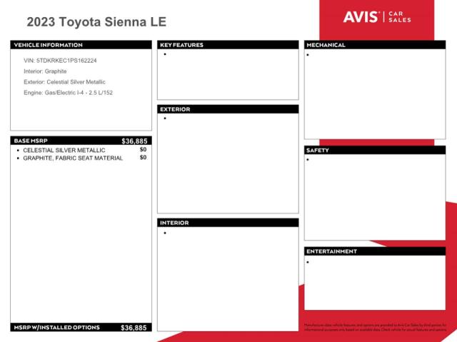 5TDKRKEC1PS162224 - 2023 TOYOTA SIENNA LE SILVER photo 13