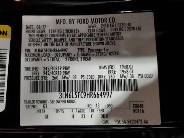 3LN6L5FC9HR664997 - 2017 LINCOLN MKZ RESERVE შავი ფოტო 12