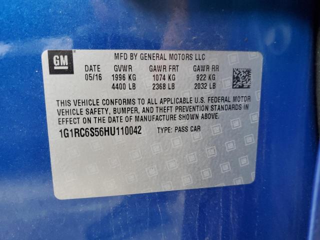 1G1RC6S56HU110042 - 2017 CHEVROLET VOLT LT BLUE photo 12