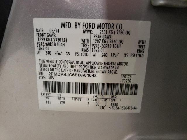 2FMDK4JC6EBA81048 - 2014 FORD EDGE SEL SILVER photo 12