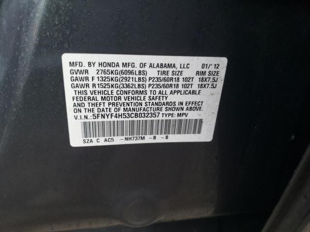 5FNYF4H53CB032357 - 2012 HONDA PILOT EXL Boz foto 13