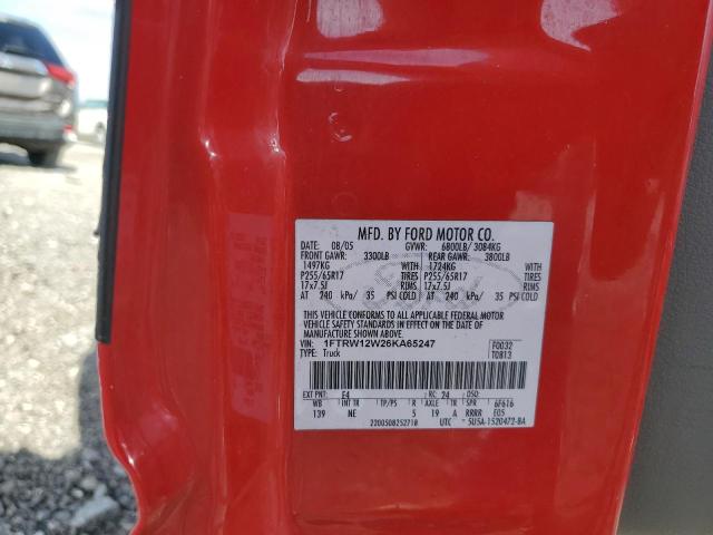 1FTRW12W26KA65247 - 2006 FORD F150 SUPERCREW RED photo 12