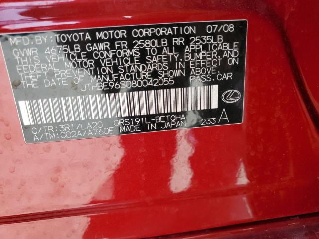 JTHBE96S080042055 - 2008 LEXUS GS 350 RED photo 13