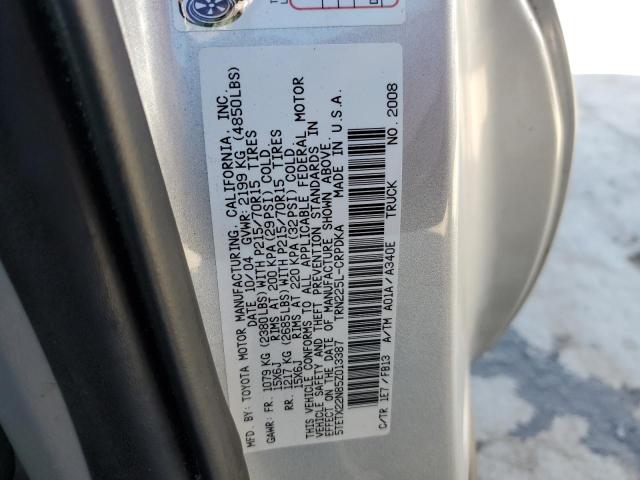 5TETX22N85Z013387 - 2005 TOYOTA TACOMA ACCESS CAB ვერცხლისფერი ფოტო 12