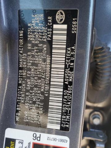 4T1BF1FK9DU691867 - 2013 TOYOTA CAMRY L CHARCOAL photo 12