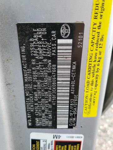 4T1BF3EK0BU647668 - 2011 TOYOTA CAMRY BASE SILVER photo 13