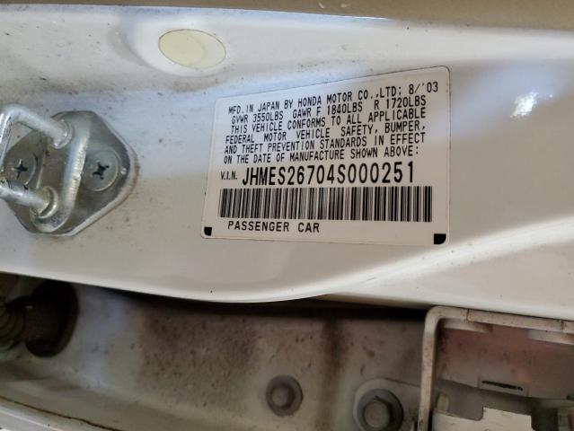 JHMES26704S000251 - 2004 HONDA CIVIC EX WHITE photo 12