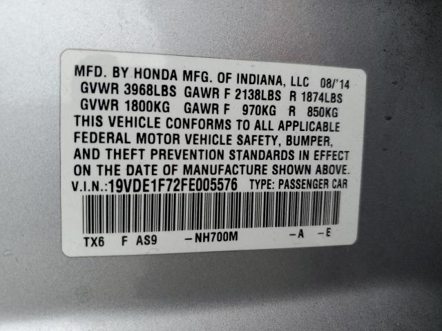 19VDE1F72FE005576 - 2015 ACURA ILX 20 TECH SILVER photo 12