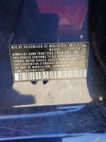 3VW217AU5FM033420 - 2015 VOLKSWAGEN GOLF BLUE photo 12