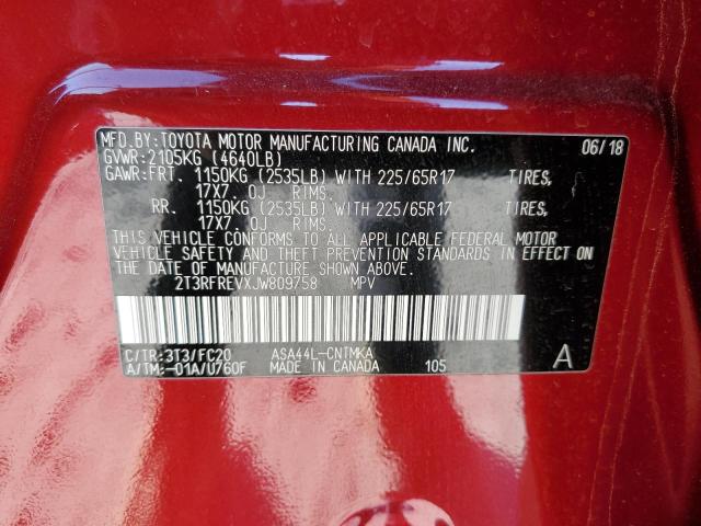 2T3RFREVXJW809758 - 2018 TOYOTA RAV4 ADVENTURE RED photo 13