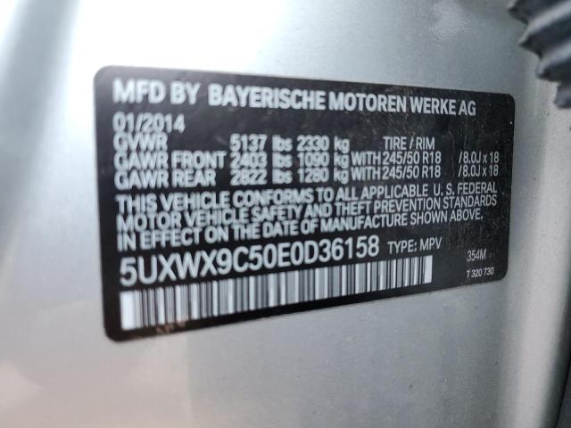 5UXWX9C50E0D36158 - 2014 BMW X3 XDRIVE28I SILVER photo 12