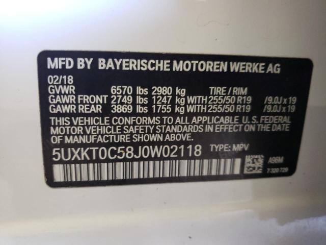 5UXKT0C58J0W02118 - 2018 BMW X5 XDR40E WHITE photo 12