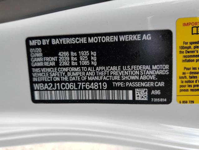 WBA2J1C06L7F64819 - 2020 BMW 230I WHITE photo 12