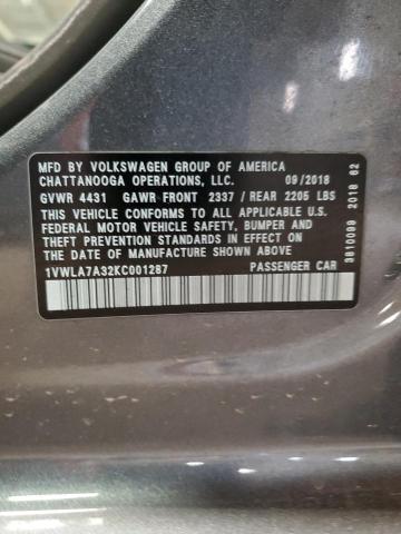 1VWLA7A32KC001287 - 2019 VOLKSWAGEN PASSAT WOLFSBURG GRAY photo 13