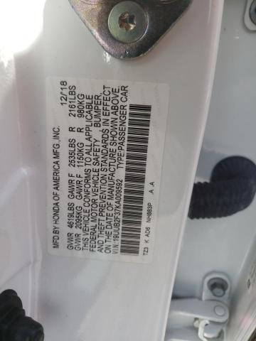 19UUB2F37KA009592 - 2019 ACURA TLX WHITE photo 12