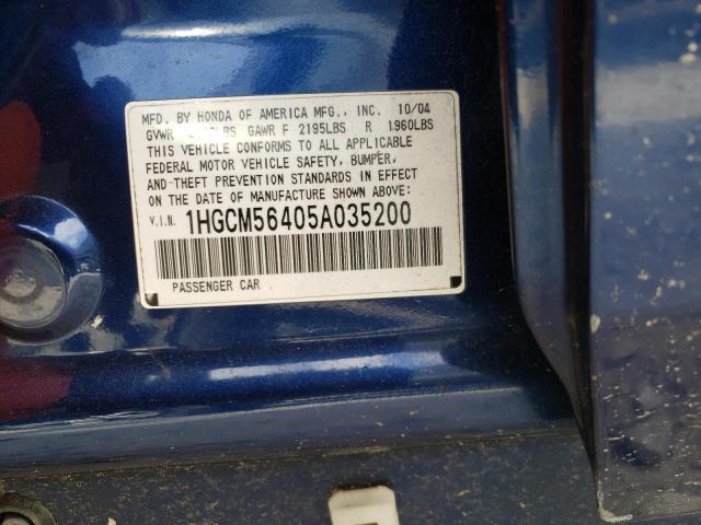 1HGCM56405A035200 - 2005 HONDA ACCORD LX BLUE photo 12