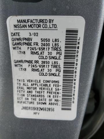 JN8DR09X82W662856 - 2002 NISSAN PATHFINDER LE ვერცხლისფერი ფოტო 13