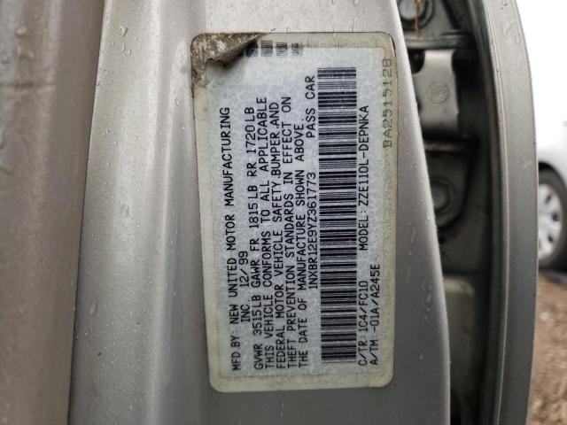 1NXBR12E9YZ361773 - 2000 TOYOTA COROLLA VE SILVER photo 10