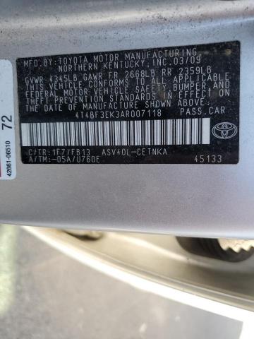 4T4BF3EK3AR007118 - 2010 TOYOTA CAMRY BASE GRAY photo 12