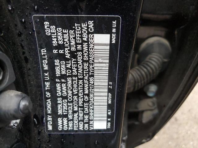 SHHFK7G43KU217485 - 2019 HONDA CIVIC SPORT 黑色 照片 12