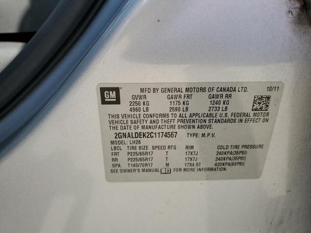 2GNALDEK2C1174567 - 2012 CHEVROLET EQUINOX LT SILVER photo 13