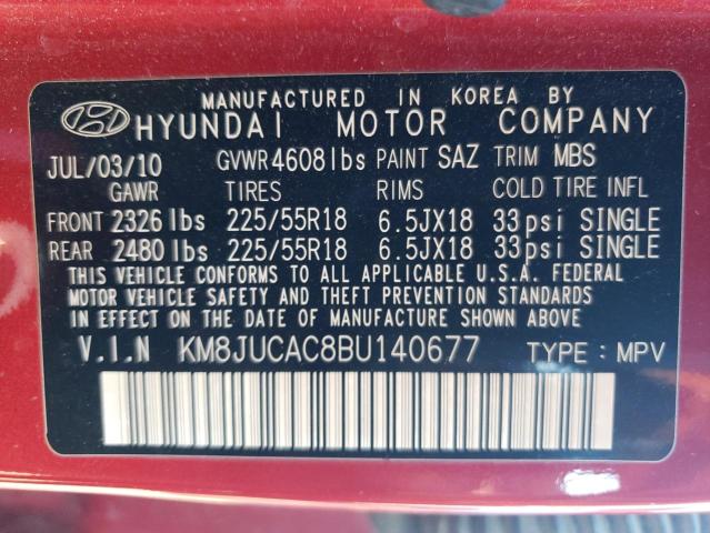 KM8JUCAC8BU140677 - 2011 HYUNDAI TUCSON GLS RED photo 13