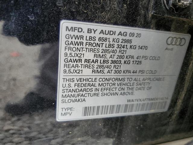 WA1VXAF75MD014514 - 2021 AUDI Q7 PRESTIGE BLACK photo 12