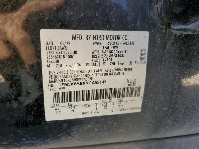 1FM5K8AB8NGA58141 - 2022 FORD EXPLORER POLICE INTERCEPTOR ორფეროვანი ფოტო 14