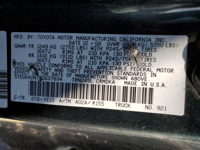 5TEUX42N79Z637834 - 2009 TOYOTA TACOMA ACCESS CAB GREEN photo 12