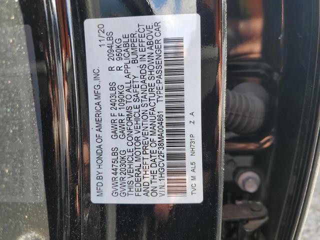 1HGCV2F38MA004861 - 2021 HONDA ACCORD SPORT BLACK photo 12