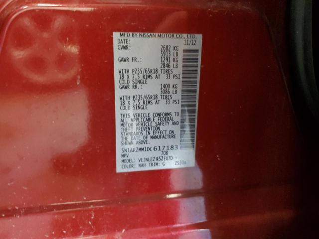 5N1AR2MM1DC617183 - 2013 NISSAN PATHFINDER S 红色 照片 13