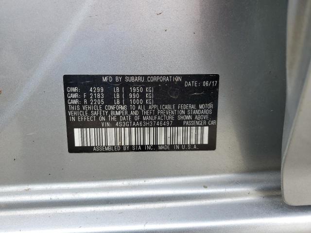 4S3GTAA63H3746497 - 2017 SUBARU IMPREZA SILVER photo 12