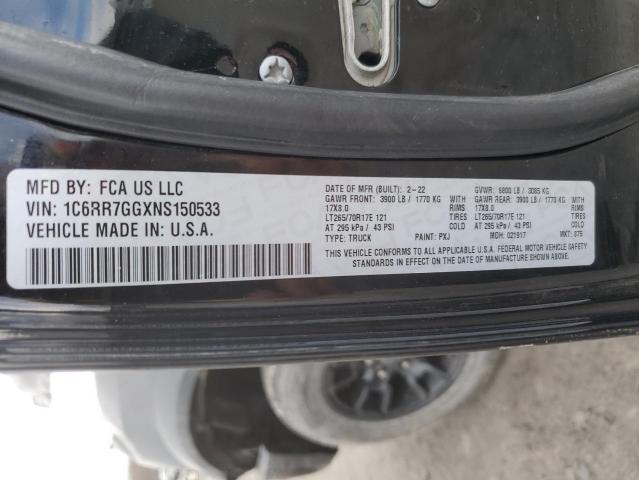 1C6RR7GGXNS150533 - 2022 RAM 1500 CLASS SLT შავი ფოტო 12