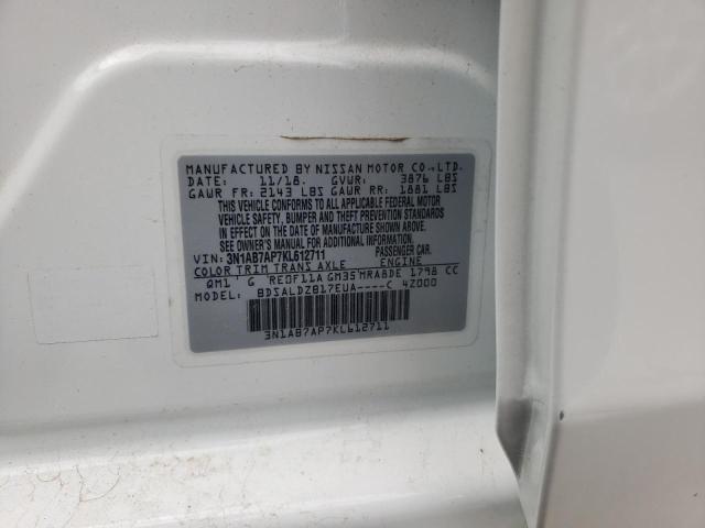 3N1AB7AP7KL612711 - 2019 NISSAN SENTRA S WHITE photo 12