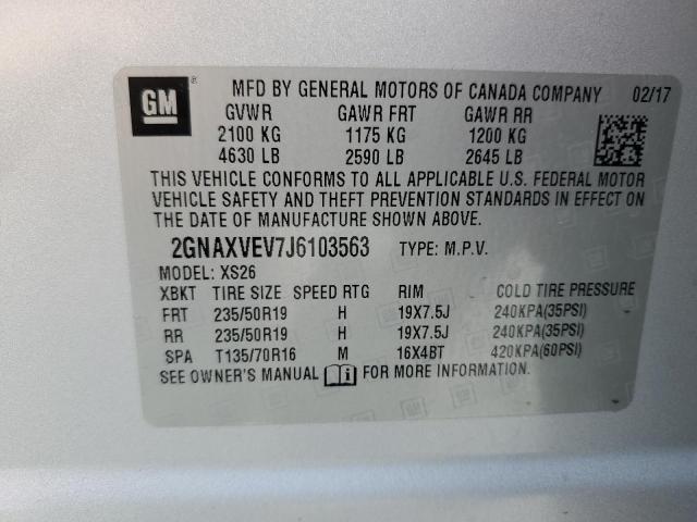 2GNAXVEV7J6103563 - 2018 CHEVROLET EQUINOX PREMIER SILVER photo 14