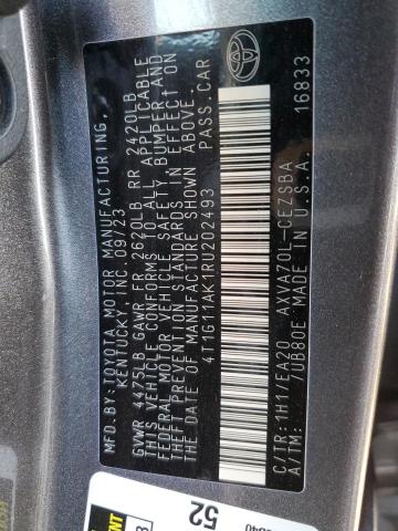 4T1G11AK1RU202493 - 2024 TOYOTA CAMRY SE NIGHT SHADE GRAY photo 12