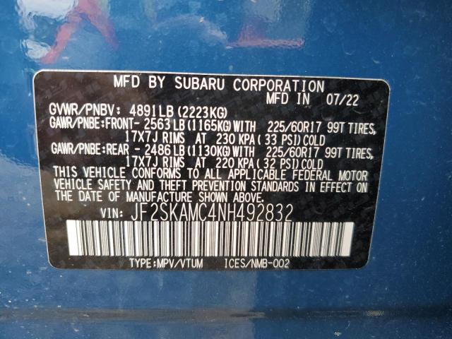 JF2SKAMC4NH492832 - 2022 SUBARU FORESTER WILDERNESS BLUE photo 14