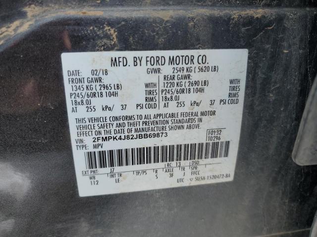 2FMPK4J82JBB69873 - 2018 FORD EDGE SEL GRAY photo 12