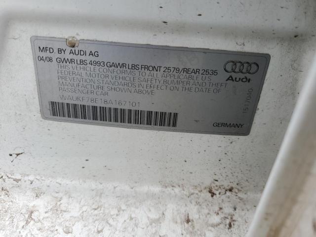 WAUKF78E18A167101 - 2008 AUDI A4 2.0T AVANT QUATTRO WHITE photo 12