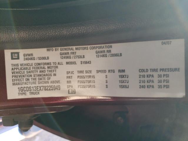 1GCDS13EX78225949 - 2007 CHEVROLET COLORADO BURGUNDY photo 13