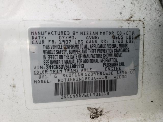 3N1CN8DV6LL901113 - 2020 NISSAN VERSA S WHITE photo 12