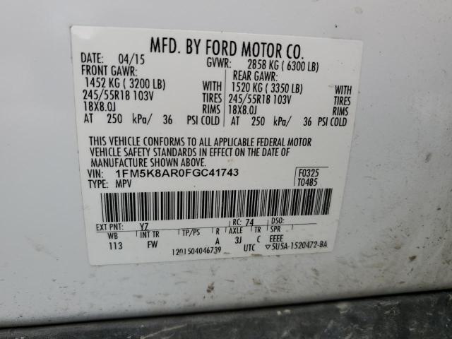 1FM5K8AR0FGC41743 - 2015 FORD EXPLORER POLICE INTERCEPTOR WHITE photo 14