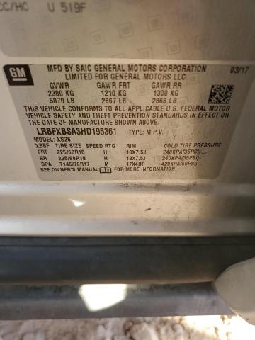 LRBFXBSA3HD195361 - 2017 BUICK ENVISION ESSENCE Արծաթագույն լուսանկար 12
