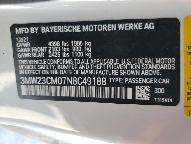 3MW23CM07N8C49188 - 2022 BMW 230I თეთრი ფოტო 13
