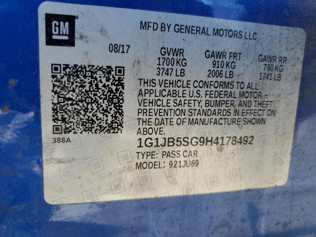 1G1JB5SG9H4178492 - 2017 CHEVROLET SONIC LS BLUE photo 12