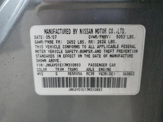 JNKAY01E17M310893 - 2007 INFINITI M35 BASE SILVER photo 12