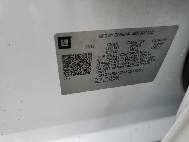 1G1ZG5ST7KF189858 - 2019 CHEVROLET MALIBU RS 白色 照片 12